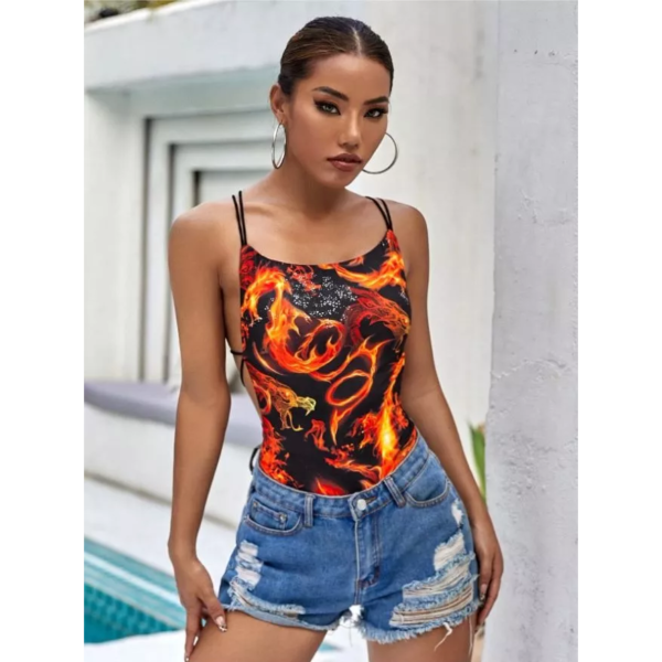 Body Slip Espalda Abierta Y Tiras Cruzadas Y Estampado Mujer - Imagen 3