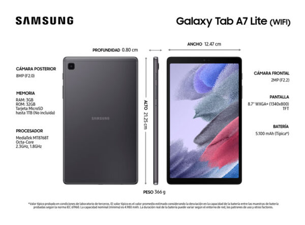 Tablet Samsung Galaxy Tab A7 Lite 8.7 32gb 3gb Ram Gris - Imagen 3