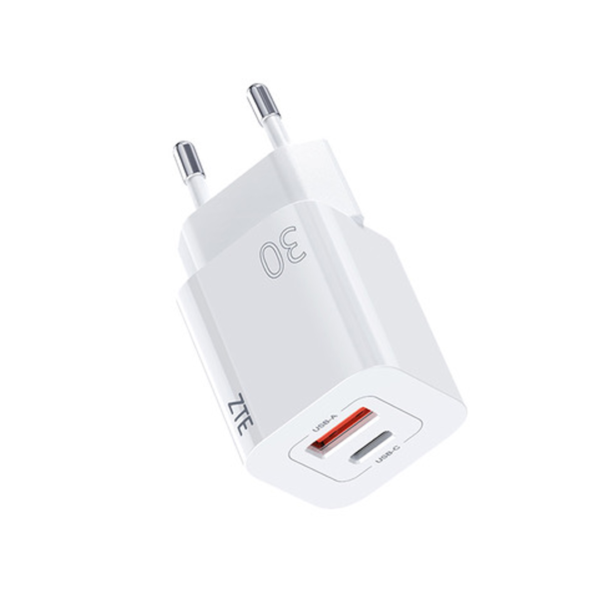 Cargador Doble Zte 30w Gan Carga Rapida Usb Y Tipo C Blanco - Imagen 6