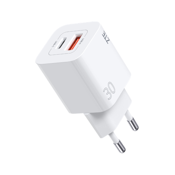 Cargador Doble Zte 30w Gan Carga Rapida Usb Y Tipo C Blanco - Imagen 2