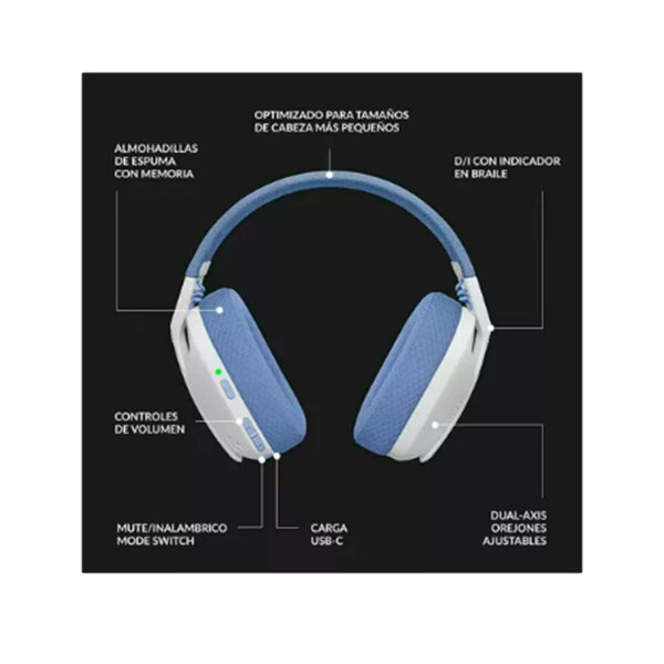 Audífonos Gamer Inalámbricos Logitech G435 Blanco Y Micrófono - Imagen 5