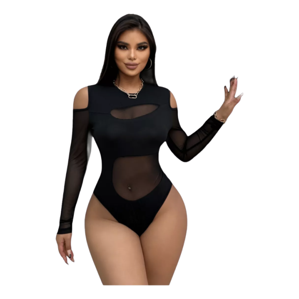Body de Malla con Hombros Descubiertos y Diseño Ajustado