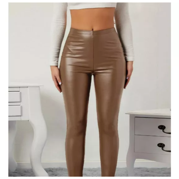 Pantalon Leggings Mujer Unicolor Pu Tipo Cuerina - Imagen 3