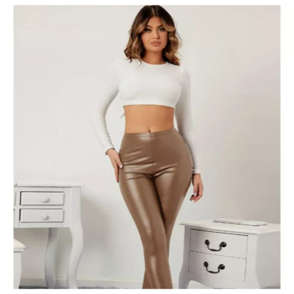 Pantalon Leggings Mujer Unicolor Pu Tipo Cuerina - Imagen 5