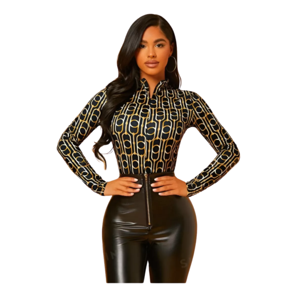 Body Con Estampado Con Cadena Con Cierre Delantero