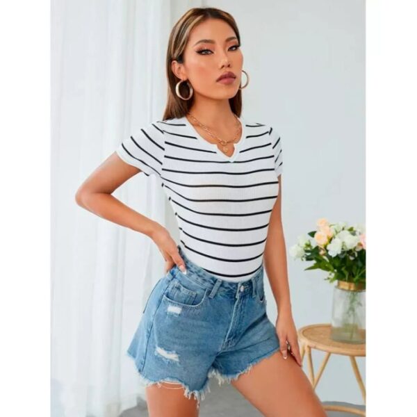 Body De Vestir Tipo Polera Diseño De Rayas Mujer - Imagen 4