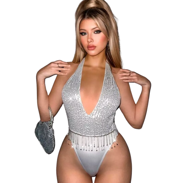 Body Diamentes Sexy Con Espalda Abierta Y Lentejuelas Mujer - Imagen 2