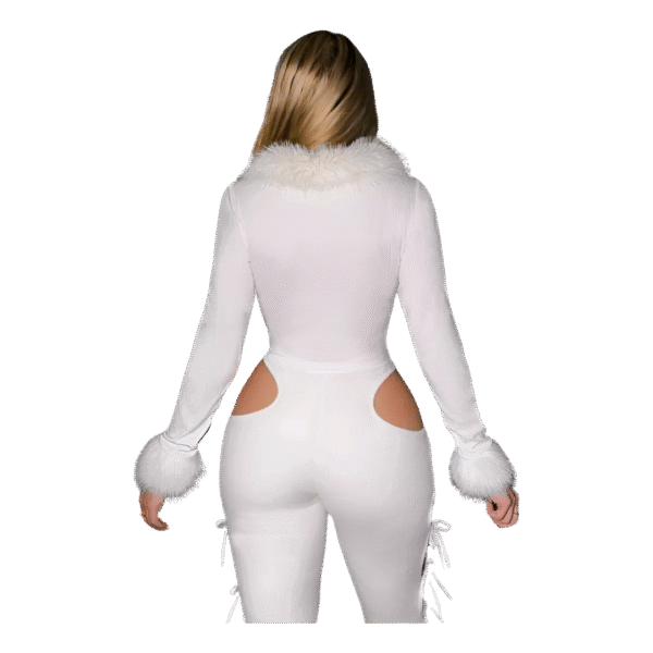 Camisa De Vestir Crop Ribete Lanudo Blanco Mujer - Imagen 3