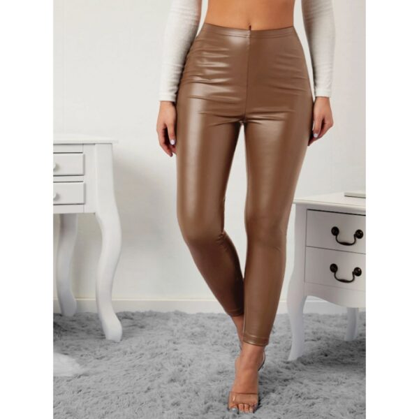 Pantalon Leggings Mujer Unicolor Pu Tipo Cuerina - Imagen 4
