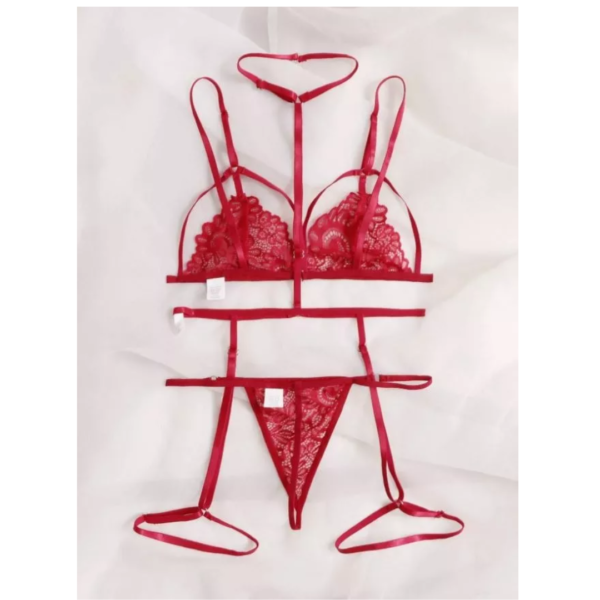 Lenceria Sexy Conjunto Liga Con Encaje Floral Y Gargantilla - Imagen 5