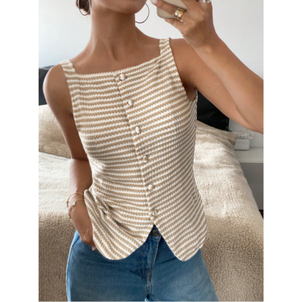 Blusa Elegante sin Mangas con Botones y Estampado a Rayas - Imagen 2